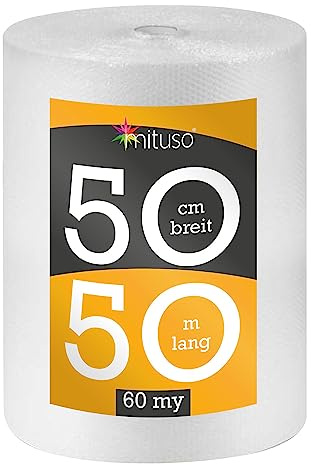 Mituso Luftpolsterfolie 2 Rollen | 0,5 x 50m (60my) | Premium Qualität | Ideal für Versand, Umzug, Verpackung/Verpackungsmaterial | mituso
