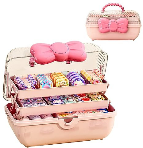 BALRAJ Cute Girls Hair Accessories Storage Box Bow Switch Organizer Box Jewelry Box, Plastic Hair Ties Holder Hair Clips Container Headbands Organizer Gift for Baby Girls Multipurpose Organizer and