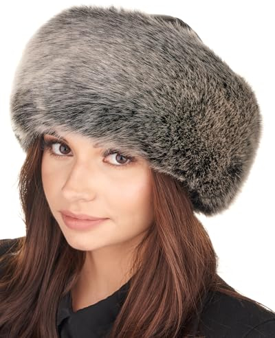 Futrzane Siberian Mütze mit Fellrand - Fellmütze Damen - Pelz und Leder Hut (S, Schwarz - Grau Siberian)