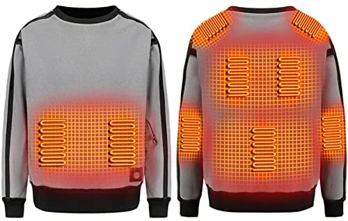 Beheizte Pullover Herren Damen USB Heizpullover Heizung Sweatshirt Fleecepullover Pulli Mit 9 Heizzonen 3 Stufen Einstellbare Temperatur Warm Fleece Futter Beheizter Sweater Outdoor Camping Unisex