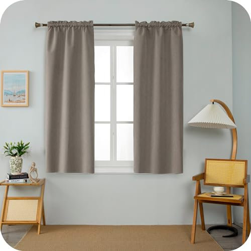 GIRASOLE HOME Paire de rideaux barbade thermiques totalement occultants 2 panneaux de 70 x 150 cm avec poche, taupe