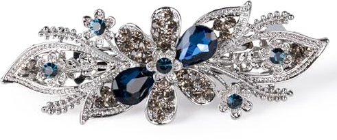 Dalababa Haarspange Blume, Vintage Blau Strass Barrettes, Kristall Stil Metall Frühling Clip, Französische Haarschmuck für Damen, Frauen, Mädchen