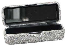 Custodia per rossetto con strass e specchio, porta rossetto in cristallo lucido, custodia di lusso per il trasporto di rossetti, custodia protettiva per rossetto, organizer per lucidalabbra, Argentato
