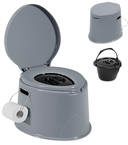 SOARS Toilette Portable 5L, 49 X 41 X 34 CM, avec Couvercle Anti-Odeurs, Seau Intérieur Amovible et Porte-Rouleau de Papier Toilette, Charge Maximale 200 KG, pour Camping, Voyage, Randonnée (Gris)
