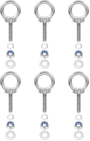 PATIKIL M6 x 25mm Lifting Shoulder Eye Bolt, 6Pcs 304 Stainless Steel Lifting Ring Threaded Eyebolt with Nuts Washers for Hanging Hammocks Articles