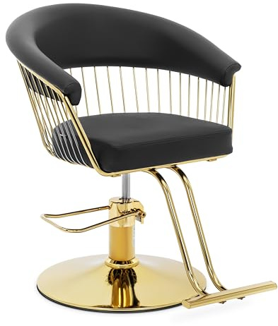 Physa Friseurstuhl mit Fußstütze golden und schwarz 360° drehbar Edelstahl mit Kunstlederbezug bis 200 kg Barberstuhl Friseursessel höhenverstellbar
