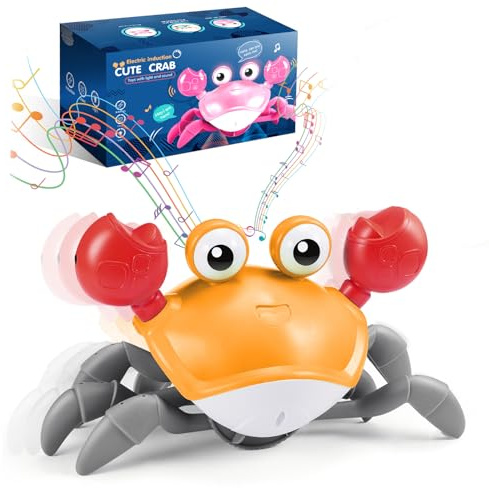 Adeokay Crabe Qui Marche Bebe Cadeau Enfant 1 2 Ans, Jouet Bebe 1 2 an Garcon Fille 1 2 Ans Jouets D'éveil Musicaux Jeu Jouet Bebe 3-6-12 Mois Idée Cadeau Bébé 1 an Anniversaire(Orange)