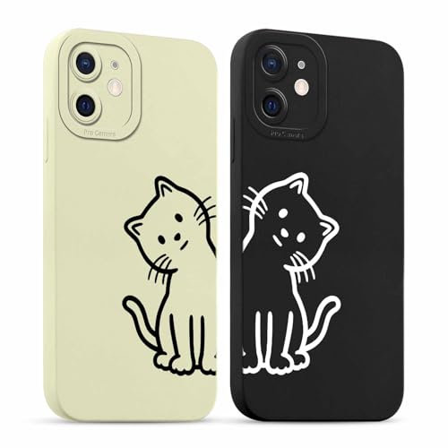 Foonary 2 Pack Fashion Phone Cases for iPhone 12 Case 6.1, Cute Cat Aesthetic Print Slim Soft Silicone TPU Phone Case for Women, Shockproof Cover Protective Funda para Girls,for iPhone 12