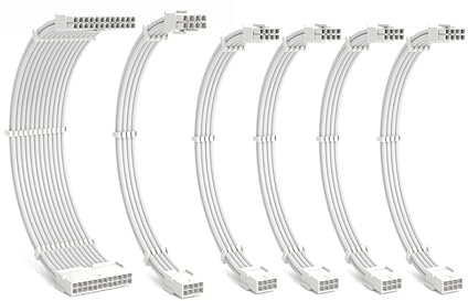 PSU Braided Extension Cables, White, 16AWG, 24-Pin, 8-Pin CPU, 8-Pin PCI-E, ATX12V Compatible