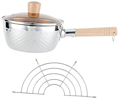 OQHAIR 1 Juego de sartenes de Acero Inoxidable para Nieve, Estufa de Cocina al Aire Libre, Utensilios de Cocina de Acero Inoxidable, sartenes con Tapas, Calentador de Leche, Olla para Ver