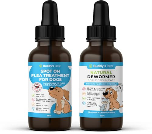 Natural Intestinal & Flea Support Bundle for Dogs & Cats | 50ml Digestive Supplement & Spot-On Flea Treatment | Plant-Based Formula with Essential Oils | Easy Application | All Breeds & Ages