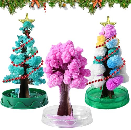 3 Stück Mini-Weihnachtsbaum, Kristalle Züchten Magischer Papier-Baum, Künstlicher Weihnachtsbaum Tischdekoration, Grüner und Bunter Weihnachtsbaum Kirschblütenbaum, Bewässerung wachsend