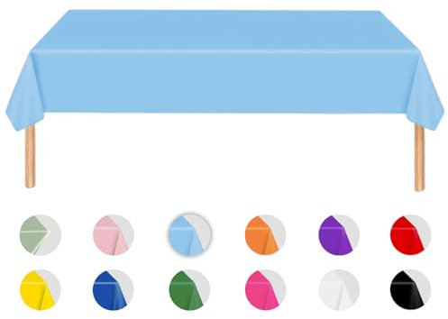 MORAINJAY Mantel de fiesta, mantel azul claro para cumpleaños, 137 x 274 cm, mantel de fiesta, decoración de mesa de color sólido para fiestas, bodas, picnics, suministros de fiesta azul claro para 16