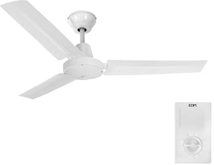 Brightium Ventilador de techo industrial blanco, 60W de potencia, aspas de 140 cm, control de pared; ideal para mejorar la ventilación en espacios amplios.