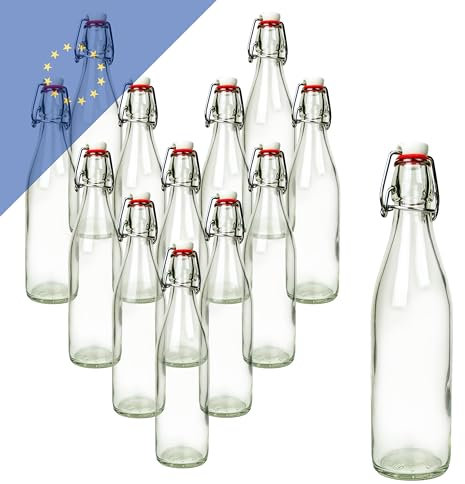 Verpackungsstadl Glasflasche 500ml mit Bügelverschluss (12 Stk.), perfekt für Öle, Säfte, Essig, Most umweltfreundlich und wiederverwendbar