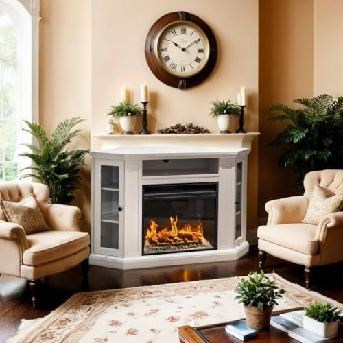 Dmora - Camino Elettrico Dtagliavin, Stufa elettrica, Focolare Elettrico a Parete, Caminetto Moderno, Made in Italy, 126x78 h81 cm, Bianco