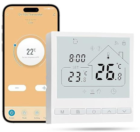Thermostat Connecté Sans Fil, Compatible Alexa et Google Home, Chaudière Gaz, Intelligent WiFi Avec Écran LED Tactile, Commande Vocale et à Distance (A)