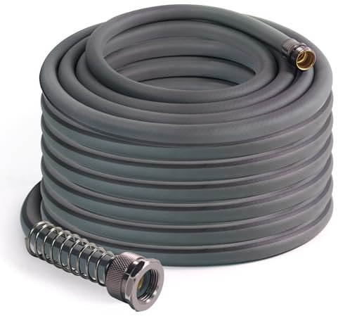 Robuster Gartenschlauch, 1,6 cm, 30,5 m, Hybird-Wasserschlauch für den Außenbereich, flexibel, knickfrei, leichter Gartenschlauch für Rasenbewässerung, Autowäsche, 500 PSI (Grau, 30,5 m)