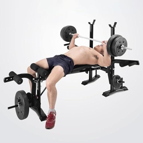 Roadoor Multifunktionale Hantelbank, verstellbare Trainingsbank mit Curlpult und Beinentwickler, klappbare Fitnessbank für das Heimtraining, belastbar bis 800 lbs, inklusive Langhantelablage Schwarz