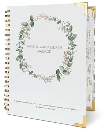 Organisateur de Mariage Français – Carnet Wedding Planner avec Checklist, Budget, Agenda & Calendrier Compte à Rebours | Livre de Mariage & Cadeau Future Mariée