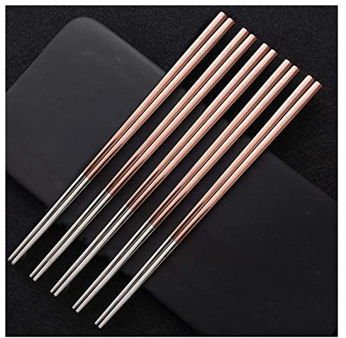 MJMLUCK Metal Chopsticks Reusable 5 Pairs/10 Pairs Multicolor Stainless Steel Chopsticks Dishwasher Safe Square Lightweight Non-Slip Chop Sticks Gift Set purple-10 Pairs (Rose Gold 5 pairs