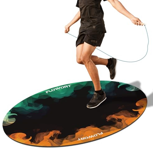 Jump Rope Mat,Large Rubber Exercise Mat Indoor Outdoor, Shock Absorbing，Non-Slip Oval Design for Floor & Rope Protection, Workout Mats for Home Gym Flooring(Green＆Orange)