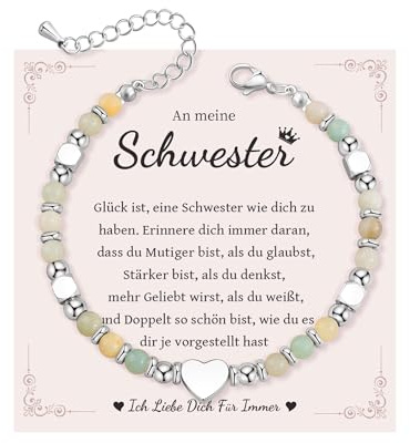 MANVEN Geschenke für Beste Freundin Schwester Tochter Frauen Mädchen | Herz Natursteine Armband für Weihnachten Geburtstag Abschluss