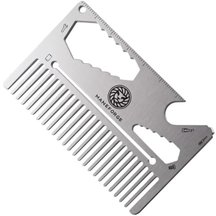 MASTERCOMB by MANEFORGE – Premium Bartkamm & Multitool aus Edelstahl | Flaschenöffner, Schraubendreher, Lineal, Handyhalter | Unzerstörbar, Wetterfest, Taschenfreundlich