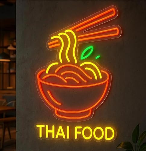 Hängende Kunst Leuchtreklamen Thai FoodNeonschild Nudel Foodie Idee Restaurant Dekor, Esszimmer Dekorative Lampen USB Dimmer Schalter 38cm