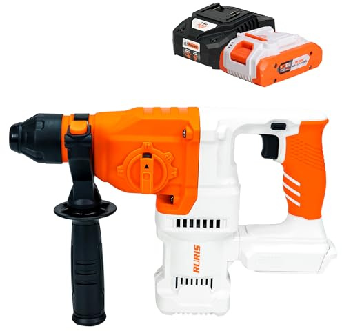 RURIS - Marteau Perforateur Sans Fil RMX2813 - Mandrin SDS Plus, Perçage & Percussion, Burinage - Vitesse Variable, LED - Forets 8/10/12 mm - Batterie 20V 4Ah + Chargeur Inclus
