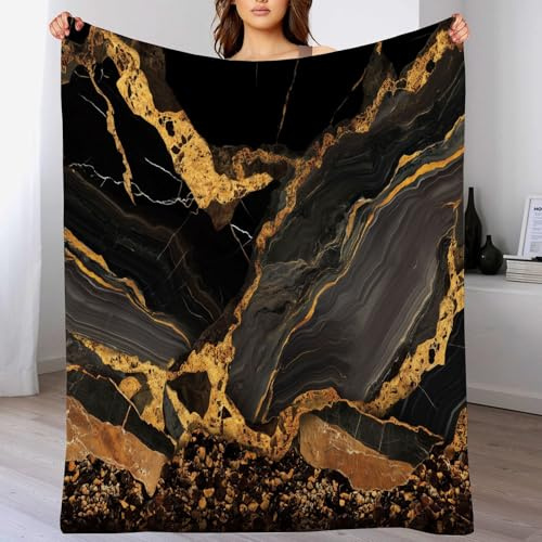 ANALTIRCE Luxus Streifen Decke 150 × 200 cm Marmor Berge Dekor Fleecedecke für Jungen Mädchen Kinder Jugendliche Erwachsene, Schwarz Kuscheldecke Bett Couch Dekor Decken