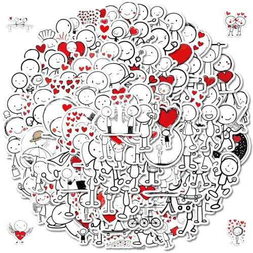 Lustige Sticker Liebe – 106 Stück Cartoon-Liebe Aufkleber, Wasserfeste Scrapbook Stickers & Kindle Sticker, Lustige Aufkleber für Laptop Kühlschrank Koffer Journal Skateboard