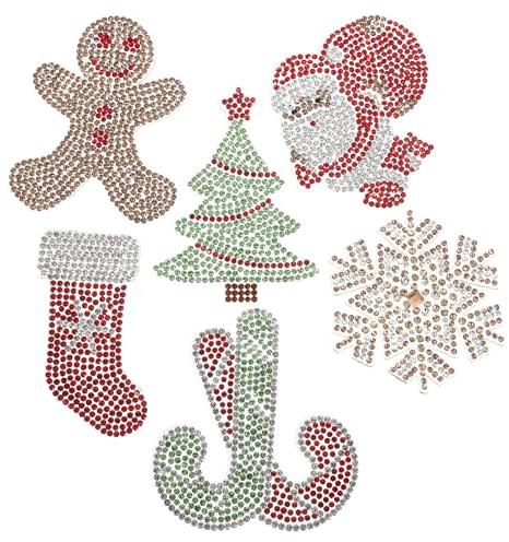 Cabilock 6 Stück Strass Weihnachtsaufnäher mit Lebkuchenmann Weihnachtsbaum Selbstklebende Strass Applikationen für Selbstgemacht Kleidung Schuhe Hüte Festliche Klebeflicken für