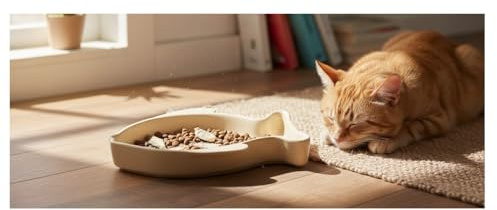 Atelier du coton Gamelle pour Chat en Forme de Poisson, Beige, 17 cm, Motif Écailles