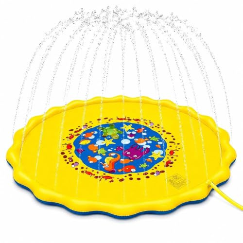 XIMEY Tappetino Gioco d'Acqua, Tappetino Spruzzi per Bambin e Cani, Piscina Gonfiabile Antiscivolo, Pad Irrigatore, Giardino Giochi Acqua da Esterno Bambini (B, 170cm)