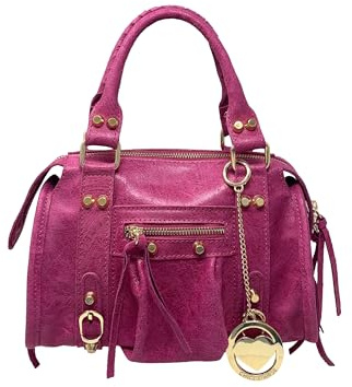 Chicca Borse Borsa a Mano con Tracolla Pochette da Donna in Pelle Opaca con Borchie (Fucsia)