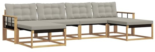 vidaXL Outdoor-Sofagarnitur mit Kissen 6 pcs Weiß und Hellgrau, Garten, modernes Outdoor-Sofa, Sitzgruppe für den Patio, Terrassenmöbel für entspanntes Chillen