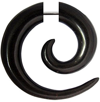 CHICNET Damen Herren Fake Piercing Spiralen Dehnschnecke Ohrring aus Holz und Edelstahl als Spirale oder spiraliger Spike OH-101