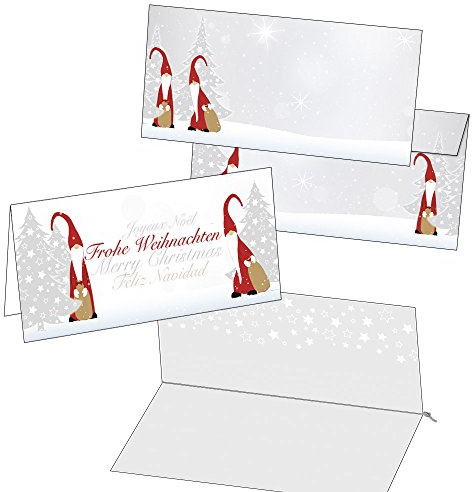5 Klappkarten Weihnachtskarten Wichtel mit Umschlag und Einlegern Format DIN lang 2011