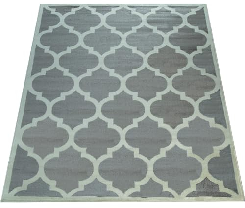 Paco Home Designer Teppich Marokkanisches Muster Kurzflorteppich Modern Trend Grau Weiß, Grösse:80x150 cm