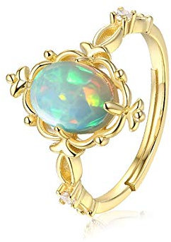 JIAXUN Ring 925 Sterling Silber Öffnung verstellbare Vintage Spitze eingelegten Opal Ei Form Damenring, Geburtstagsgeschenk, Lady Geschenk, Mutter Geschenk