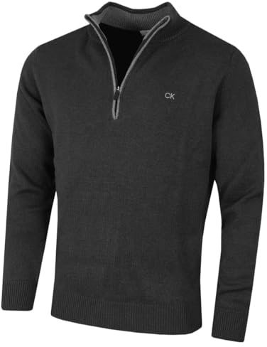 Calvin Klein Mens Chunky Cotton 1/2 Zip Sweater - Charcoal - XXXXL