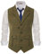 Herren Vintage Fischgrätenmuster Tweed Weste Taillierter Kragen Wollmischung Anzugweste - Braun - Large
