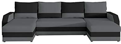 Ecksofa mit Schlaffunktion mit Bettkasten Couch U-Form Polstergarnitur Wohnlandschaft Polstersofa mit Ottomane Couchgranitur - Mirian U (Khaki+Schwarz (Alova 10+Alova 04))