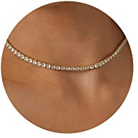 Tewiky Tennis Necklace 14K Gold Plated/Silver Sparking Rhinestone Choker Necklaces Dainty Crystal Cubic Zirconia Bridal Wedding Jewelry for Women