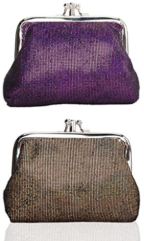 Oyachic 2 Piezas Monedero Cuero Kiss Lock Coin Purse Pequeño Portamonedas 2 Compartimentos Carteras Cierre Clic-Clac para Mujer (Gold+Red)