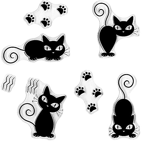 Halloween Animal Cats Clear Stamps for Card Making Decoration Scrapbooking, Cute Cat Footprint Scratches Silicone Rubber Stamp for Embossing Album Decor Craft.