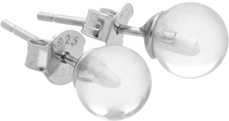 Edelstein Ohrstecker in 925er Silber | Kugel/Perle 6 mm Durchmesser | Ohrringe mit Verschluss (Bergkristall)