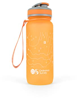 Ordnance Survey 650ml Tritan Water Bottle for Fitness, Hiking, Camping, Outdoor Sports, Made From BPA-Free Material, Leak-Proof, Flip-Top Lid, With Handle