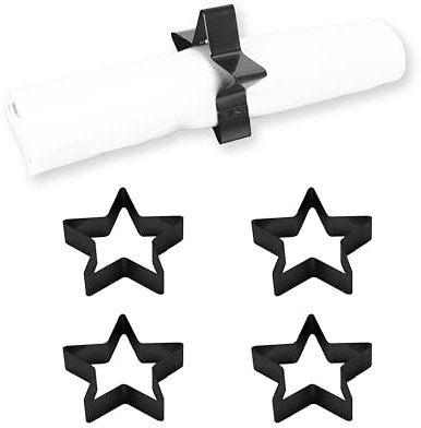 Echtwerk Serviettenring-Set aus Edelstahl, Stern-Design, Serviettenhalter, Serviettenschnallen, Universal, Tischdekoration für Hochzeiten, 7 x 3 cm, Black-Edition, 4 teilig
